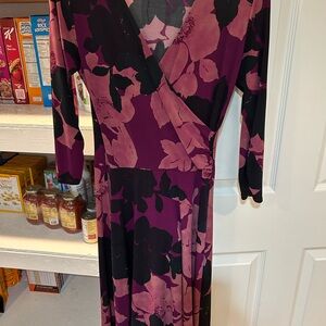 CAbi Plum and Black Floral Long Sleeve Dress